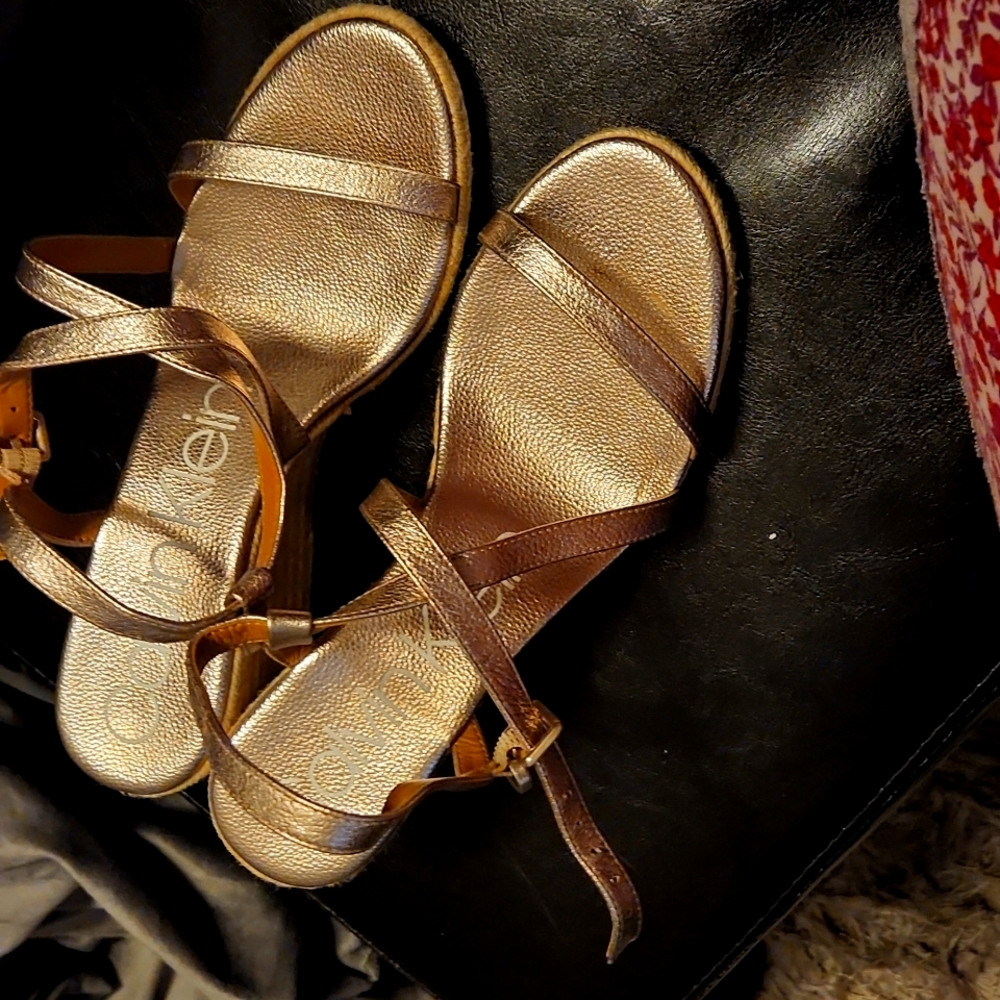 Calvin Klein-Women's Metallic Betsy Strappy Espadrille Wedge Sandals